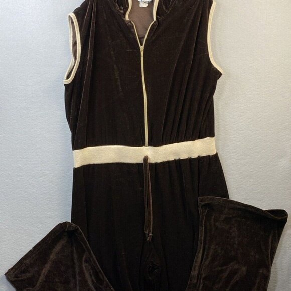 Vtg Velvet Wide‎ Leg Jumpsuit Womens Size XXL Hooded Tie Waist Burgundy Unique - Picture 1 of 12